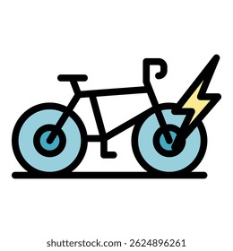 Vetor de contorno de ícone de bicicleta elétrica. Bicicleta Eletro. Cor plana de carga cíclica