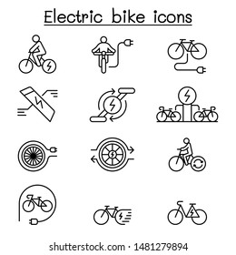 Electric bike icon set in thin line style