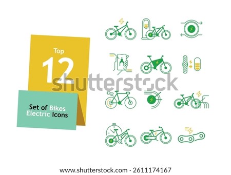 Electric bike icon set in thin line 