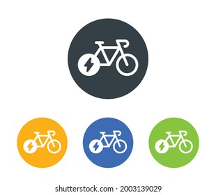 Electric bike icon set. Vector illustration. E-bike with electricity flash lighting thunderbolt sign.