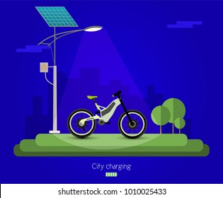 Electric Bike Illustration Night City Ecology 