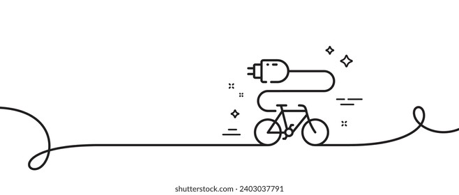 Electric bike line icon. Continuous one line with curl. Motorized bicycle transport sign. Charge ebike symbol. Electric bike single outline ribbon. Loop curve pattern. Vector