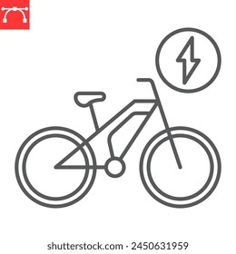 Electric bike line icon, ecology and transport, electro bicycle vector icon, vector graphics, editable stroke outline sign, eps 10.