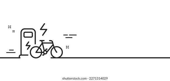 Electric bike line icon. Motorized bicycle transport sign. Charge ebike symbol. Minimal line illustration background. Electric bike line icon pattern banner. White web template concept. Vector