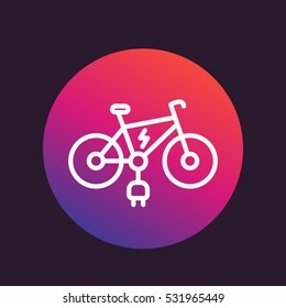 Electric bike line icon, round pictogram isolated on white, vector illustration
