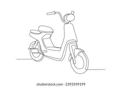 An electric bike with pedals. Electric bike one-line drawing