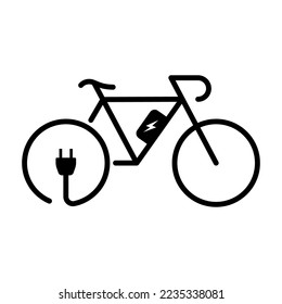 Electric Bike Silhouette Icon. Eco Bicycle on Electro Power with Plug Charge Glyph Pictogram. Green Electricity Energy Bike Sign. Ecology City Transportation Symbol. Isolated Vector Illustration.