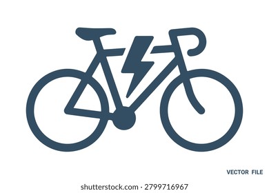 Electric bike vector icon with lightning bolt symbol for e-bike technology and sustainable eco-friendly transportation