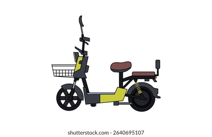Electric bike vector illustration in flat lineal color icon style with modern urban design and full side view, suitable for web graphics, infographics, and eco transport design element.