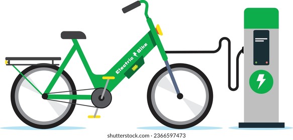 bicicleta eléctrica. ilustración vectorial de una bicicleta eléctrica con cargador. concepto de energía verde. energía renovable.