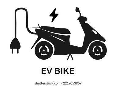 Elektrisches Fahrrad. Elektrisches Fahrzeug (EV) Ladedock mit Plug-Symbol. Hybrid-Smart-Motorrad-Batterie-Illustration. Rahmenvektor. Einzeln auf Hintergrund.