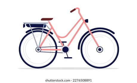 Electric bike for women - Female e-bike with external battery and carrier. Flat design vector illustration with white background