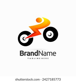 logotipo de motociclistas eléctricos con el concepto de combinación de formas de luz de trueno