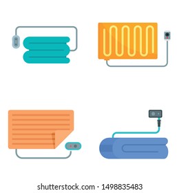 Electric blanket icon set. Flat set of electric blanket vector icons for web design