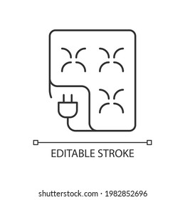 Electric blanket linear icon. Comfortable bedding. Warm sheets with control. Textile products. Thin line customizable illustration. Contour symbol. Vector isolated outline drawing. Editable stroke