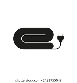 Electric blanket silhouette icon. Black simple illustration of textile device with electrical cord and plug. Vector isolated elements on white background