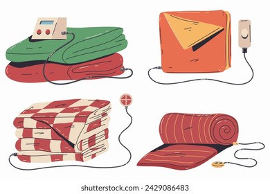 Electric blankets vector cartoon set isolated on a white background.