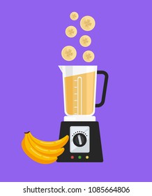 Electric blender mixer machine making detox diet juice with fruit banana. Healthy morning breakfast nutrition concept. Vector flat cartoon isolated design graphic illustration