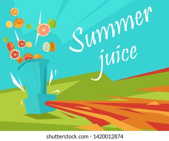 Electric blender mixer machine making  juice . Healthy morning breakfast nutrition concept. Vector flat cartoon isolated