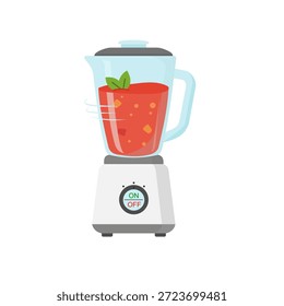 Elektrischer Mixer mit Wassermelonensaft im Inneren. Vektorgrafik einzeln auf weißem Hintergrund