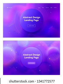 Electric Blue Abstract Circle Shape Composition Landing Page Background. Geometric Pink Curve Motion Gradient Pattern Set. Creative Element for Website Web Page. Flat Cartoon Vector Illustration