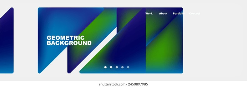 An electric blue and green geometric pattern with white border, featuring rectangles, triangles, circles, and symmetry. Perfect for office application software backgrounds