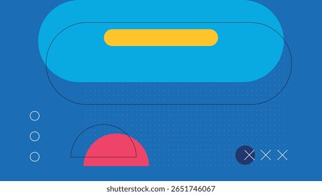 Electric blue layout with strong geometric forms in red, yellow, and pink. Suitable for UI, futuristic design, and tech branding visuals.