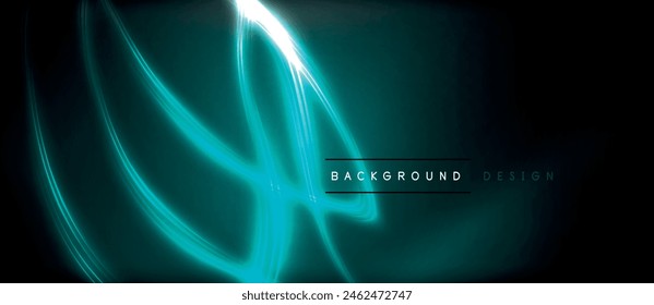 An electric blue light shines through the darkness, creating a neon pattern on the water with a visual effect lighting that resembles gas. The font and graphics form an artful display