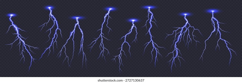 Rayo azul eléctrico en una ilustración digital sobre un fondo transparente. Este llamativo visual es perfecto para temas de poder y energía con un estilo futurista.