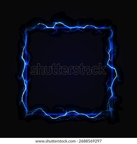 Electric blue lightning forming a dynamic frame on a dark background. The bright, crackling bolts create a powerful and energetic border. Ideal for techthemed designs.