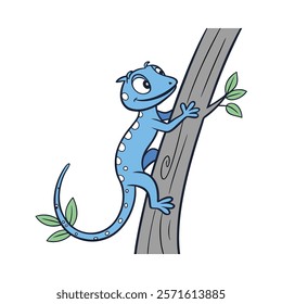 Electric Blue Lizard Cartoon Character Exploring the Jungle