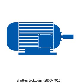 Elektrisch-blaue Motorsymbol auf weißem Hintergrund