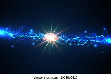 
Electric blue powerful discharge or light with a red flash. Concept of battle or electric discharge or light with a red flash. Concept of battle or confrontation between two lightning.