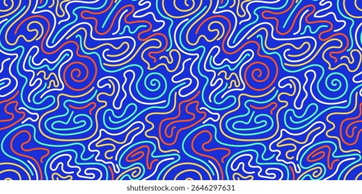 Electric Blue and Red Maze Pattern