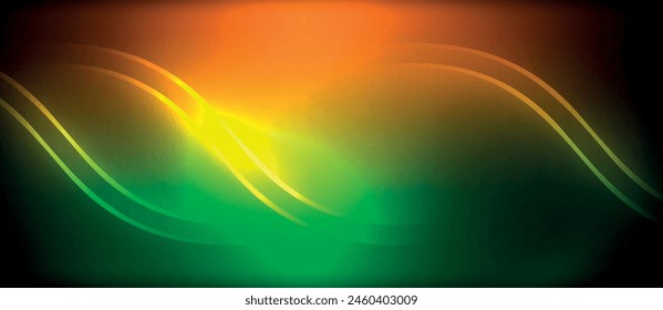 The electric blue sky meets the amber horizon, creating a colorful wave of green and yellow on a black background, resembling an astronomical object in the vast space of natural landscapes