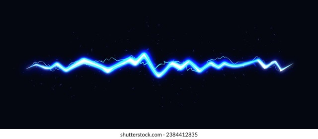 Electric Blue Thunderbolt Illustration. Vector Neon Flash of Lightning. Spark Bolt on Dark Background