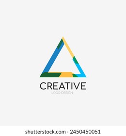 An electric blue triangle with the word creative underneath, showcasing a parallel slope design and symmetry. This bold graphic is perfect for branding on paper products