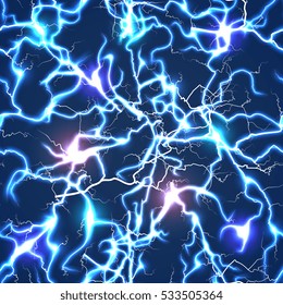Electric blue vector lightning seamless pattern