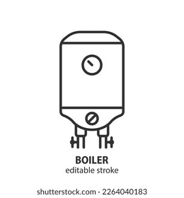 Electric boiler line icon. House heater vector symbol. Editable stroke.