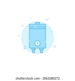 Electric boiler vector icon. Plumbing flat illustration. Filled line style. Blue monochrome design. Editable stroke. Adjust line weight.