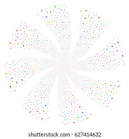 Electric Bolt fireworks swirl rotation. Vector illustration style is flat bright multicolored iconic symbols on a white background. Object whirl organized from random symbols.
