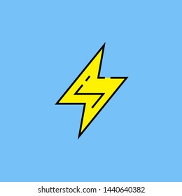 Electric bolt flash line icon. Electrical charge symbol. Yellow lightning strike sign isolated on blue background. Vector illustration.