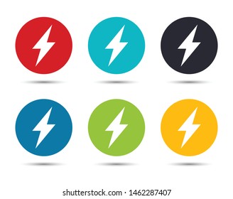Electric bolt icon flat round button set illustration design isolated on white background