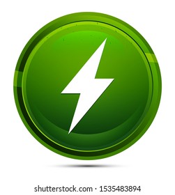 Electric bolt icon isolated on glassy green round button illustration