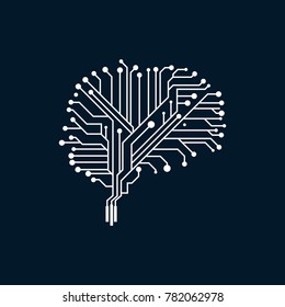 Electric Brain Circuit Board Technology Designs vector, Brain Dot Connection Intelligence Logo Template