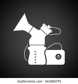 Electric breast pump icon. Black background with white. Vector illustration.