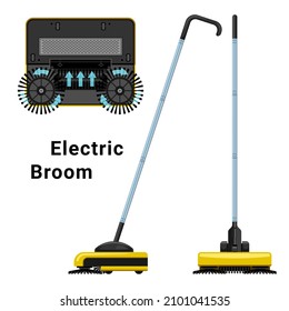 Electric broom realistic isolated from different sides