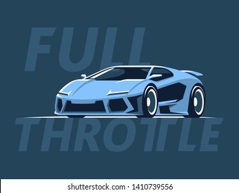 Electric bue supercar hypercar logo. Sport car vector illustration on dark background.