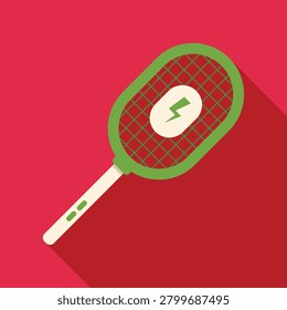 Electric bug zapper racquet killing flying insects with a lightning bolt symbol