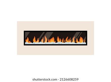 Chimenea eléctrica construida en pared con llamas, ilustración vectorial plana aislada en fondo blanco. Moderna decoración casera.